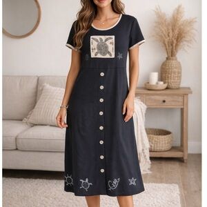 Vintage Sweet Jessie Pullover Midi Dress with Turtle Design